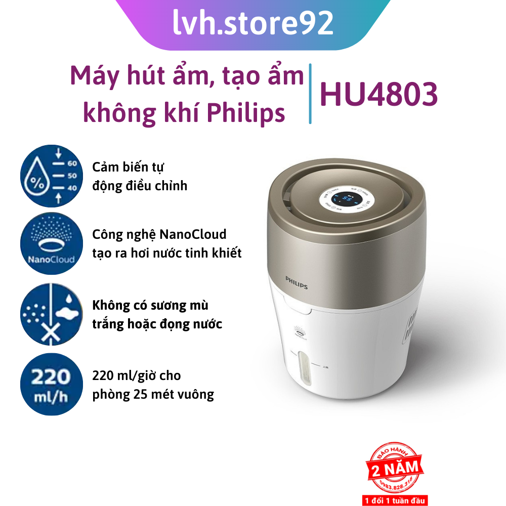 Máy tạo độ ẩm Philips HU4803 làm ẩm không khí phòng đa năng hiển thị đèn led - Hàng Nhập Khẩu