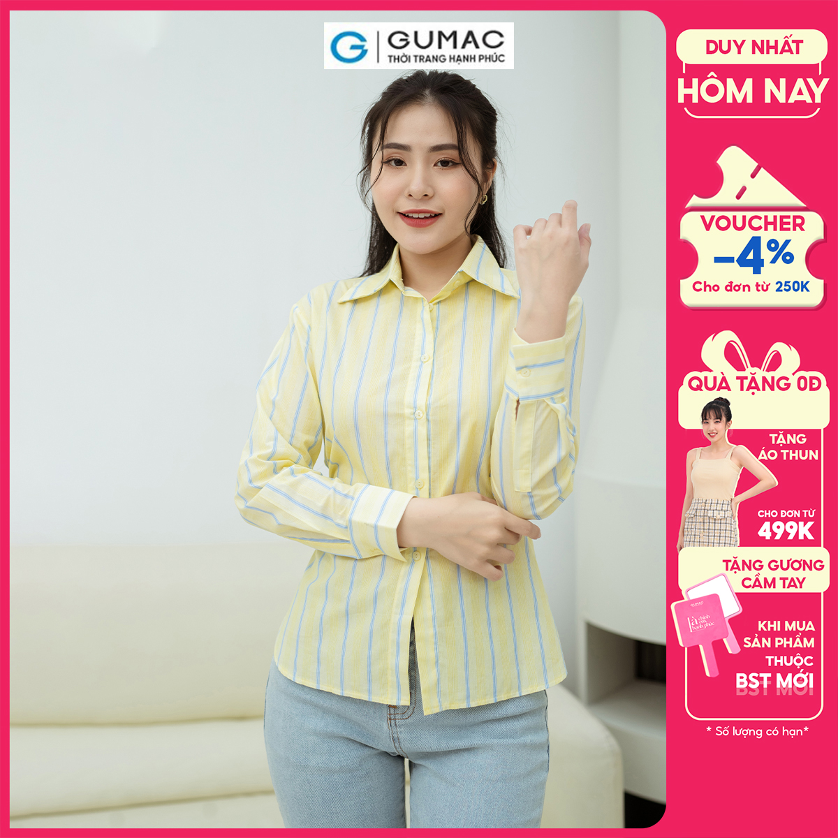 Áo sơ mi thắt eo GUMAC AD08022