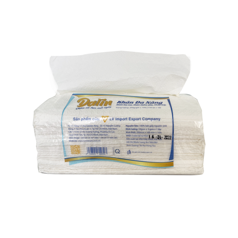 COMBO 5 KHĂN GIẤY LAU TAY DALIN SIÊU DÀY 150 TỜ, DÀI 20CM, THẤM HÚT NƯỚC, DẦU CỰC TỐT