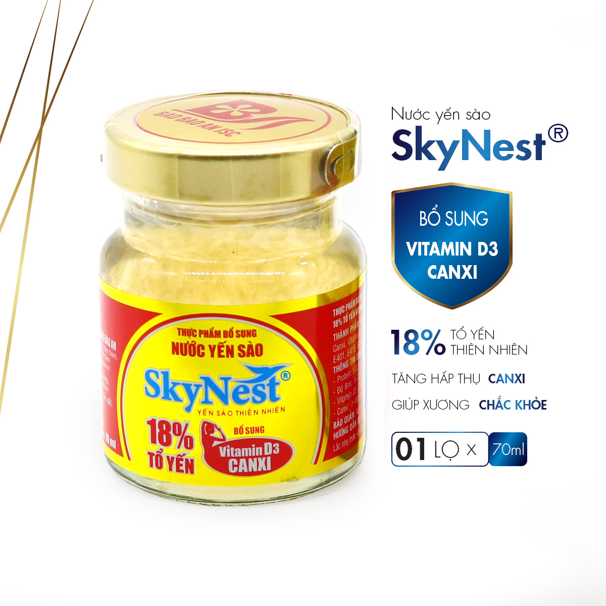 Nước Yến Sào SkyNest 18% Tổ Yến - Lọ 70ml, bổ sung Vitamin D3, tăng hấp thụ Canxi, giúp xương chắc khỏe