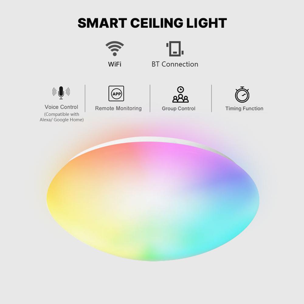 Đèn trần Wi-Fi thông minh treo tường 14 inch 18W 2700K-6500K có thể thay đổi màu nhiều màu