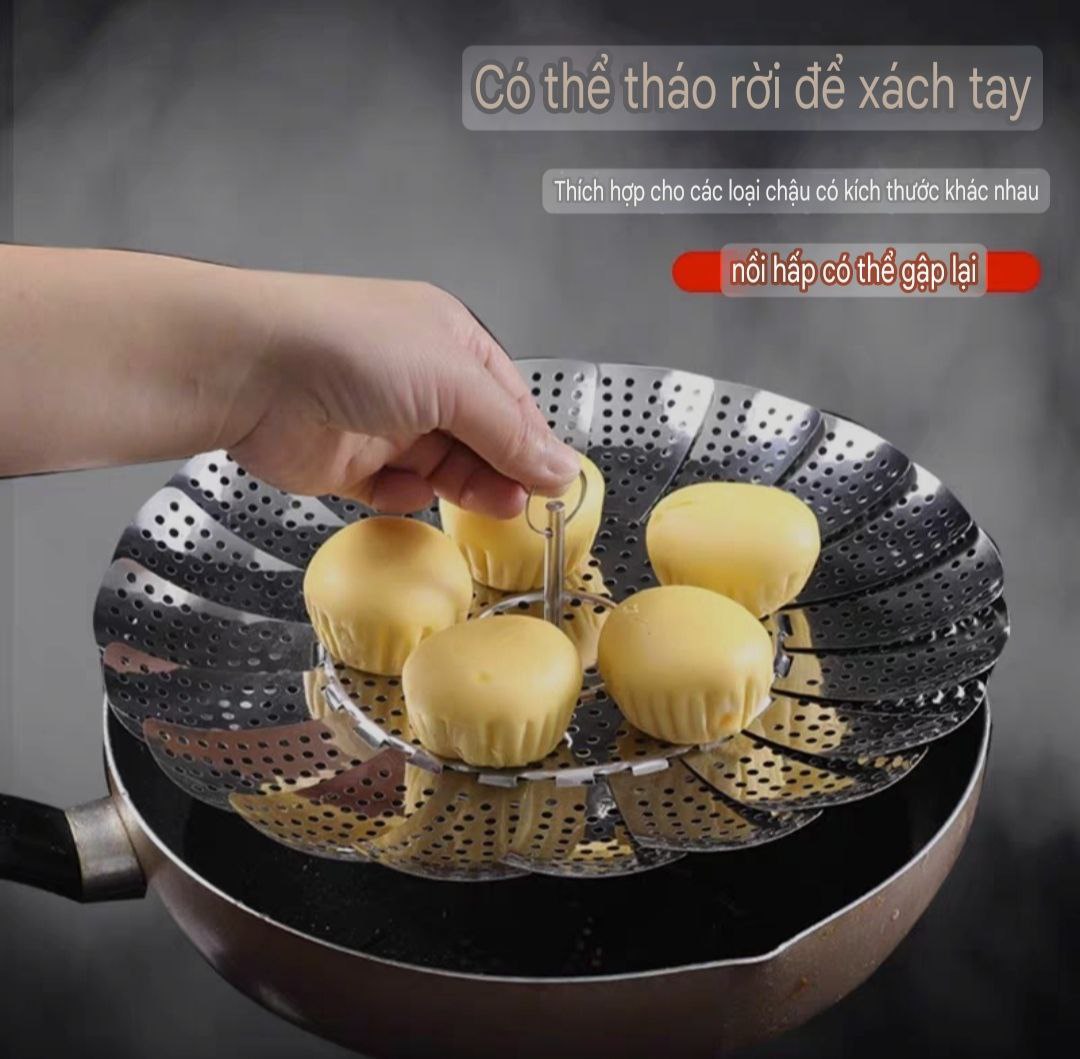 Vỉ hấp inox nồi hấp gấp gọn đa năng thông minh - dùng để hấp được tất cả các loại xoong nồi