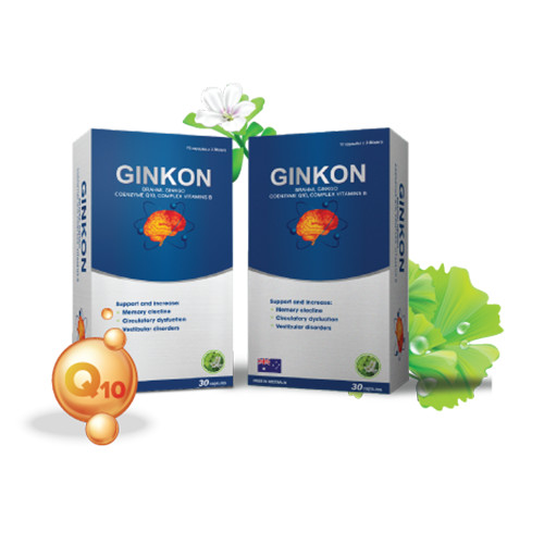 COMBO 2 bộ sản phẩm GINKON bổ não Úc giảm rối loạn tiền đình, tăng cường lưu thông máu, mỗi hộp 30 viên