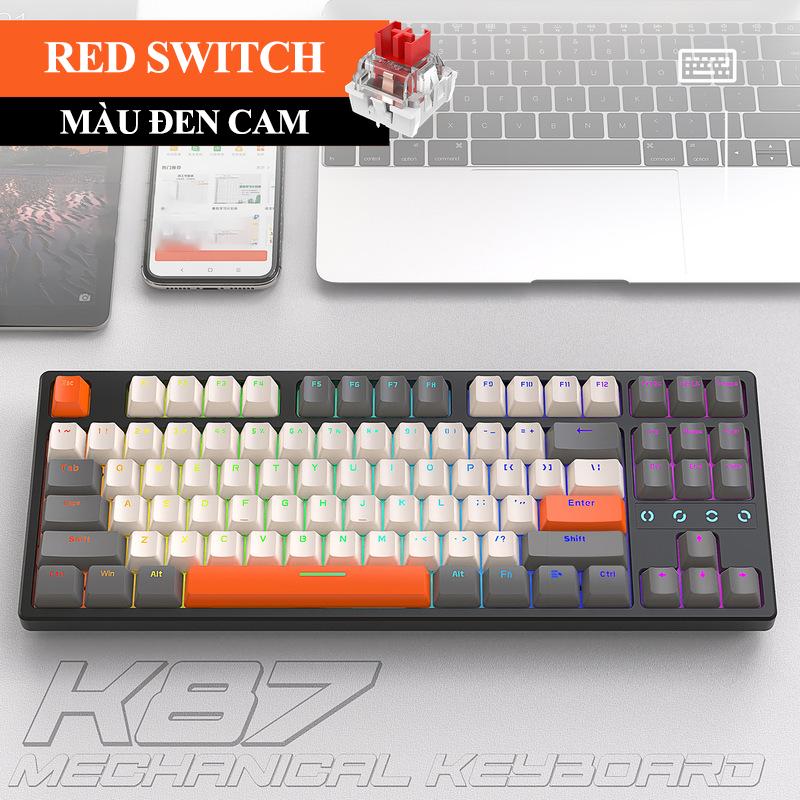 Bàn phím cơ CÓ DÂY K87 sử dụng RED SWITCH trang bị đèn led RGB và có hotswap có thể thay switch dễ dàng chuyên game dành cho game thủ