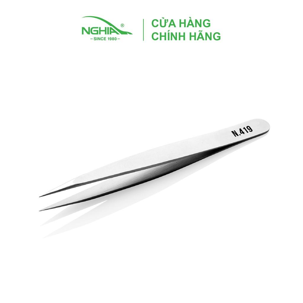 Nhíp Inox Đầu Nhọn Vỉ Giấy Cao Cấp KỀM NGHĨA N.419 - Tặng Kèm Bao Da