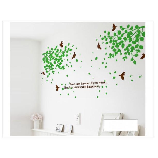 Decal trang trí tường 2 nhánh cây xanh và chim