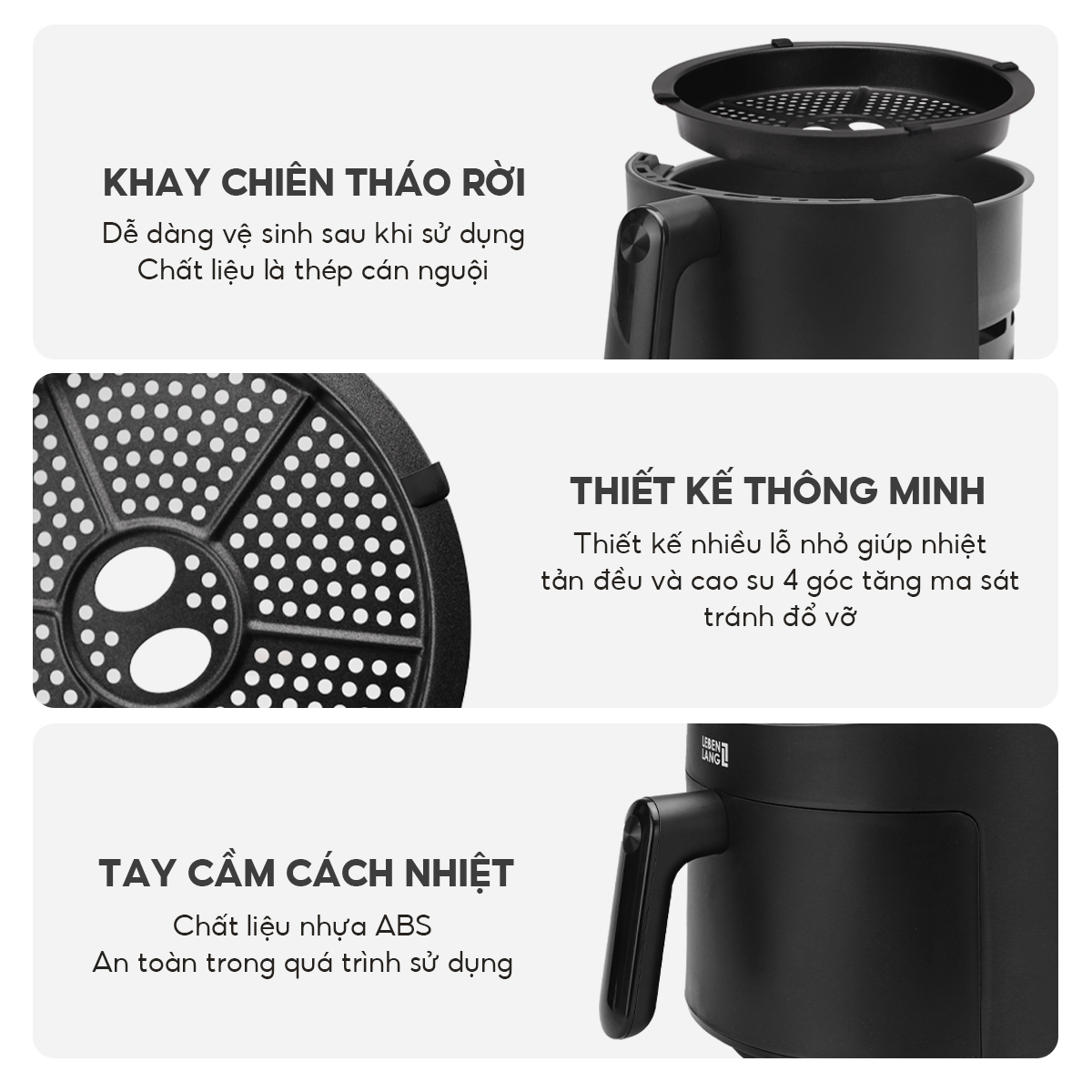 Nồi chiên không dầu Lebenlang LBL8187, 1500W, nồi 5L, mặt kính cường lực, bảo hành 2 năm - hàng chính hãng