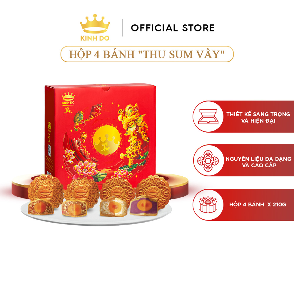 Tặng lồng đèn giấy - Hộp 4 bánh trung thu Kinh Đô &quot;Thu Sum vầy&quot; (4 bánh x 210g)