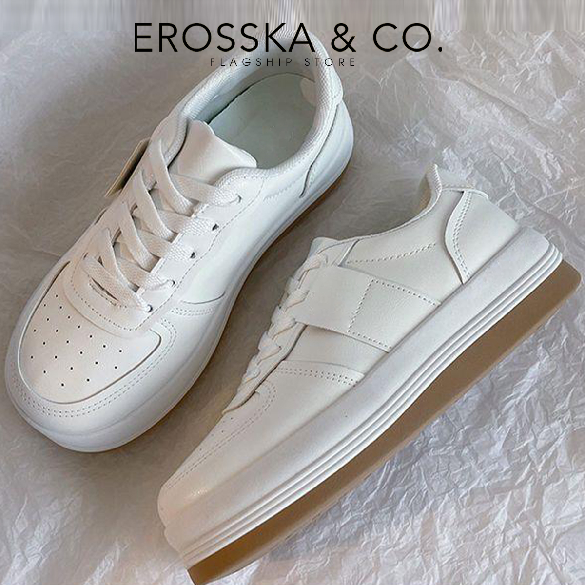 Erosska - Giày sneaker đi học đế bánh mì mũi tròn kiểu dáng đơn giản dễ phối  - GS018