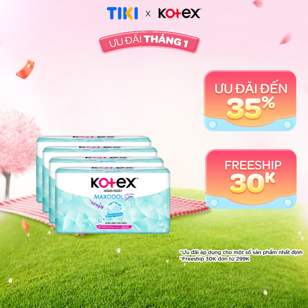 Combo 4 gói băng vệ sinh Kotex Hằng ngày Maxcool French Spa không cánh 15cm