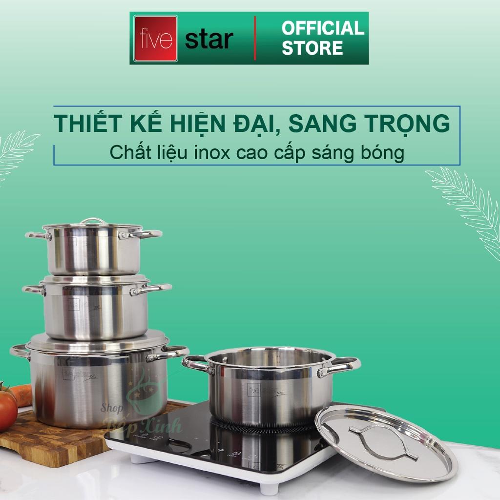 Bộ nồi và chảo chống dính vân đá 3 lớp đáy liền inox 304 Fivestar Plus 5 món quai oval nắp inox , tặng 1 vá canh