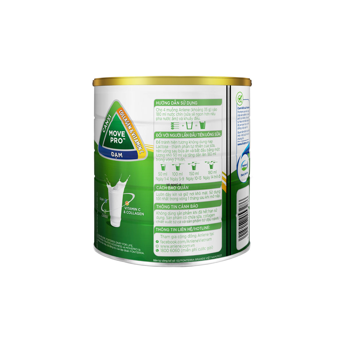 Combo 2 Sữa Bột Anlene Gold 3X Hương Vanilla (Hộp Thiếc 800g) tặng set 3 hũ gia vị