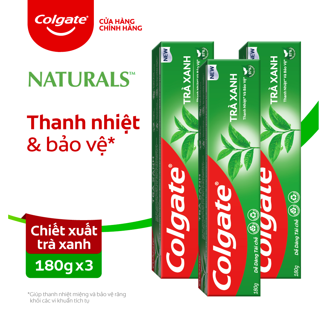 Combo 3 Kem đánh răng Colgate thiên nhiên thanh lọc từ Trà xanh thiên nhiên 180g/tuýp