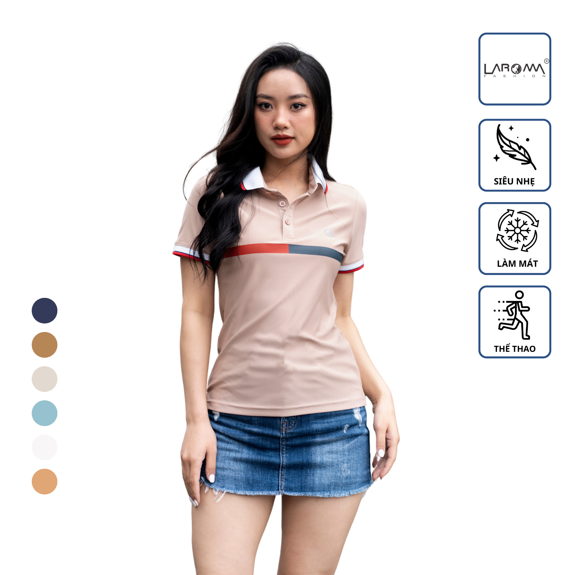 LAROMA Áo Polo nữ phối ngực | Vải Coolmax làm mát