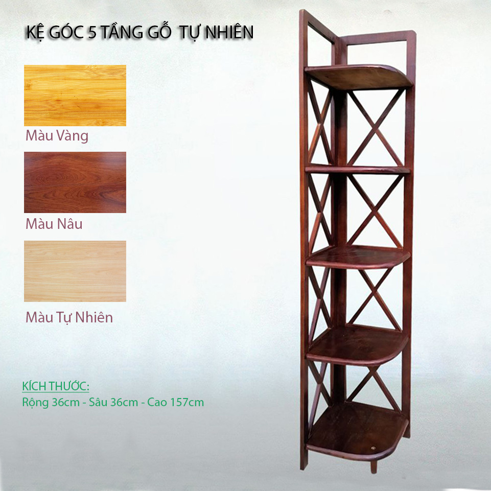 Kệ góc 5 tầng gỗ tự nhiên màu cherry