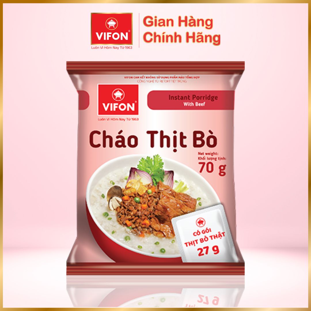 Thùng 50 Cháo Thịt Bò VIFON có Gói Thịt Thật 27gr  (70g / Gói)