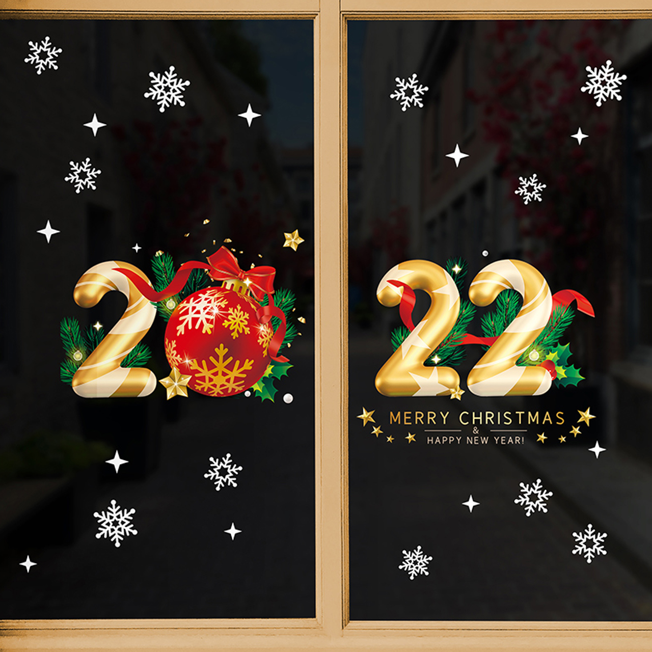 Decal dán tường trang trí Giáng Sinh- Chào năm 2022 nhiều may mắn-