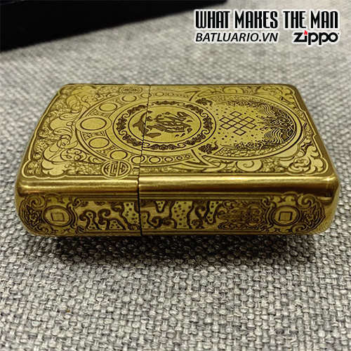 Bật Lửa Zippo 168 Khắc Kỳ Lân Ngậm Tiền Vàng 5 Mặt – Zippo 168.Kylan