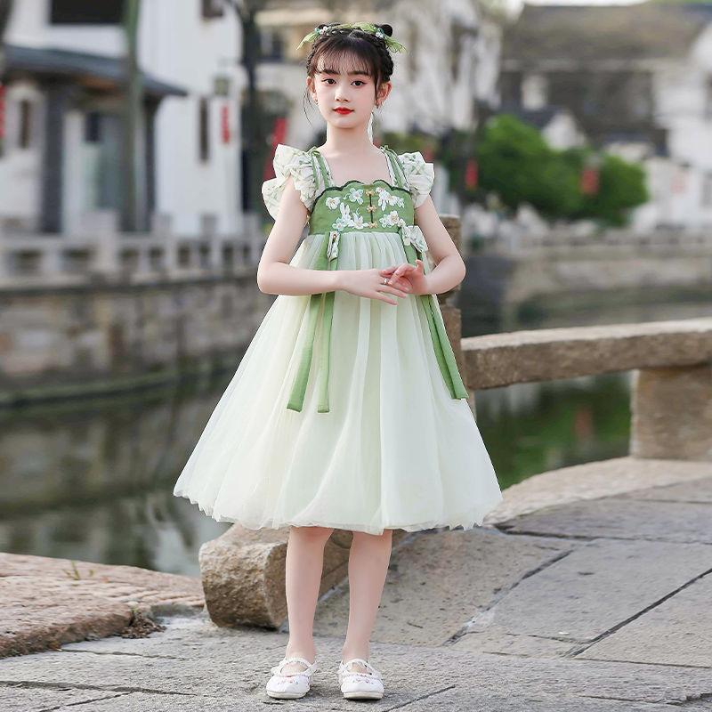 CHENGRUI Trang phục mùa hè cổ điển của cô gái ăn mặc mùa hè 2023 váy trẻ em mùa hè cô gái lớn Đường ăn mặc mùa hè ngắn tay áo