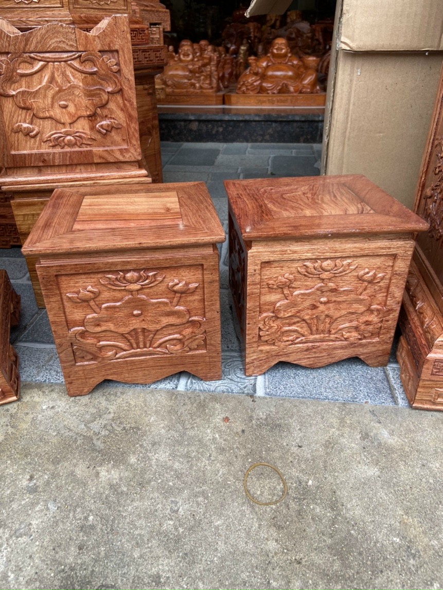 Đôn vuông đế vuông gỗ hương loại đục mặt hoa sen-Nhiều kích cỡ