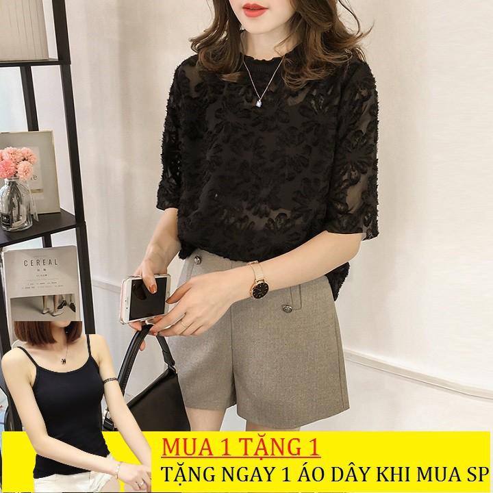 Áo voan nữ công sở tay lỡ hoa nổi dịu dàng thiết kế không may viền nên khách chú ý xem kỹ ảnh mẫu