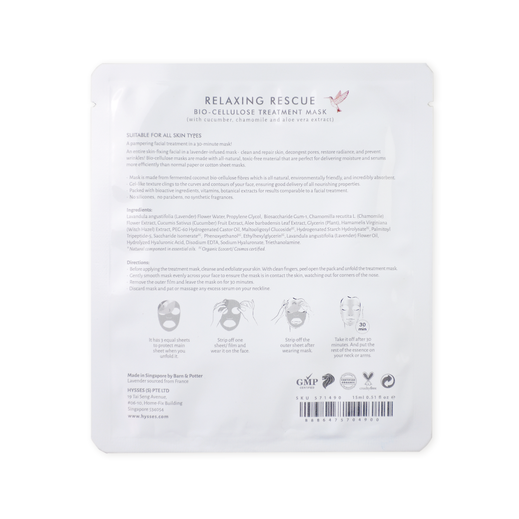Mặt Nạ Sinh Học Cao Cấp Hysses Bio Cellulose Relaxing Giảm Tình Trạng Kích Ứng, Mẩn Đỏ, Se Nhỏ Lỗ Chân Lông, Mờ Nếp Nhăn, Cấp Ẩm Tức Thì Với Tinh Dầu Oải Hương Hữu Cơ Tự Nhiên