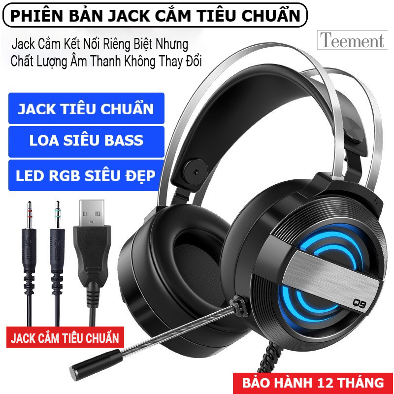 Tai Nghe Chụp Tai Máy Tính Teement TM01 Gaming MC Q9 Có Đèn Led Đổi Màu, Mic Đàm Thoại, Headphone Chơi Game Trên Laptop, Pc - Hàng Chính Hãng