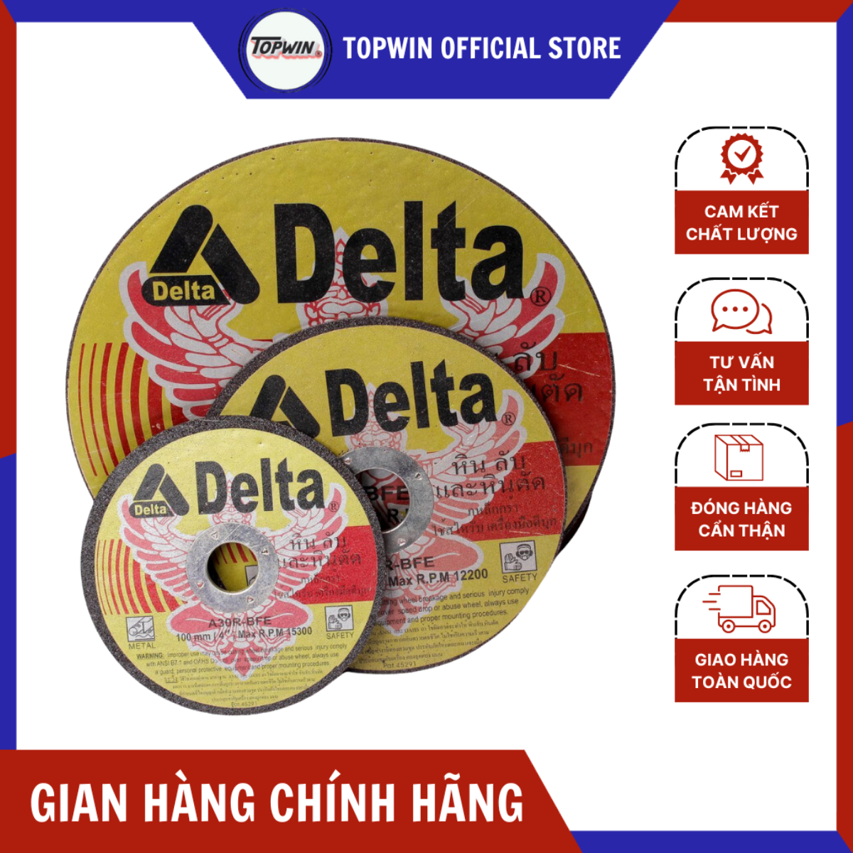 (25 Viên) Đá Cắt Kim Loại Delta 180x2x22mm Thiết Kế Lưỡi Đá Sắc Nét và Chống Mài Mòn | TOPWIN Official Store