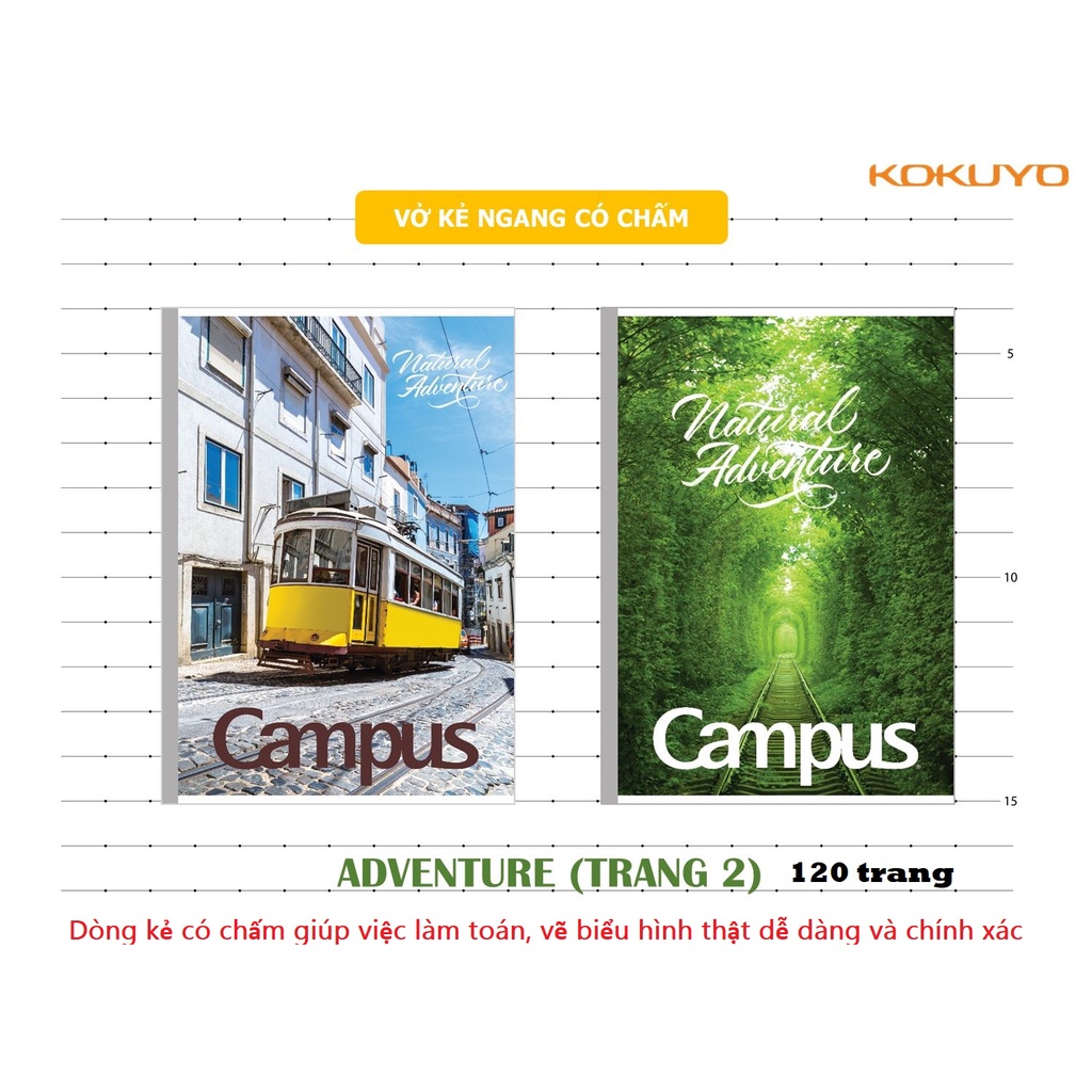 Combo 5 cuốn vở kẻ ngang Campus Adventure 120 trang B5 NB-BAVT120