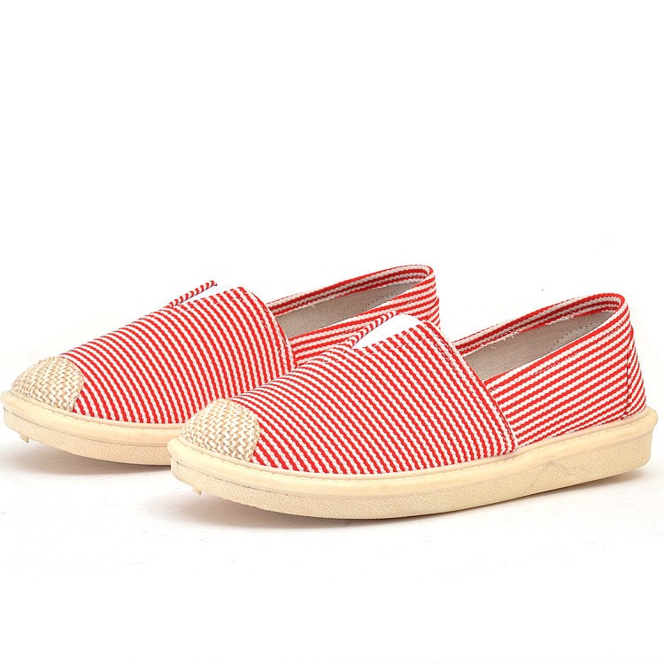 Giày lười slip on nữ kẻ ngang bọc cói vintage thời trang-GL2