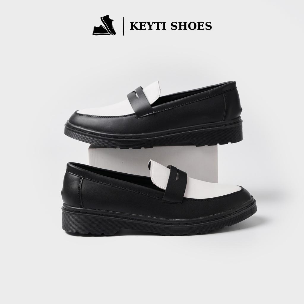 Giày Penny Loafer Black White da nguyên tấm, Giày Sơn Tùng Đế Phíp Cao Cấp