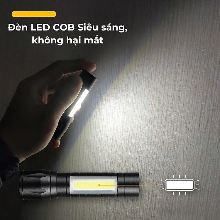 Đèn Pin Led Siêu Sáng Mini Có Sạc USB 3 Chế Độ 2 Đèn Có Zoom - Hàng Chính Hãng