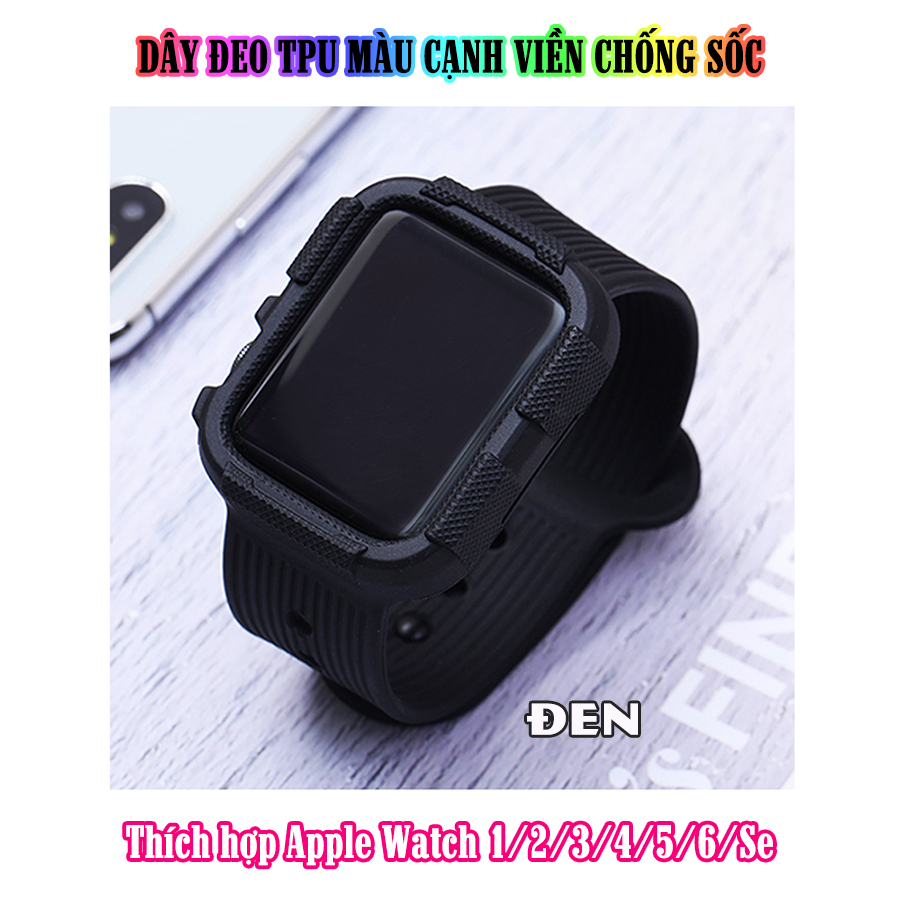 Dây Đeo liền ốp cho Apple Watch 7/6/5/4/3/2/1 size 38/40/41/42/44/45mm TPU màu cạnh viền chống sốc - nhiều màu (tặng cường lực dẻo theo size)