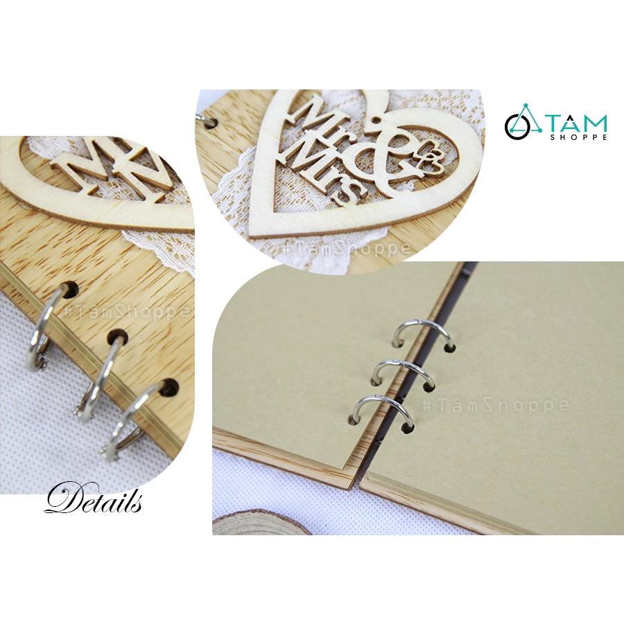 Sổ tay ký tên đám cưới bìa gỗ giấy kraft trang trí cưới TTC-04