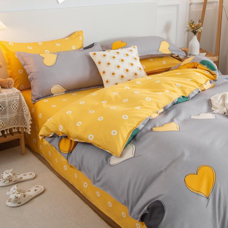 Bộ chăn ga gối Cotton poly M2T bedding Tim đa sắc, vỏ chăn mền, drap nệm và 2 vỏ gối