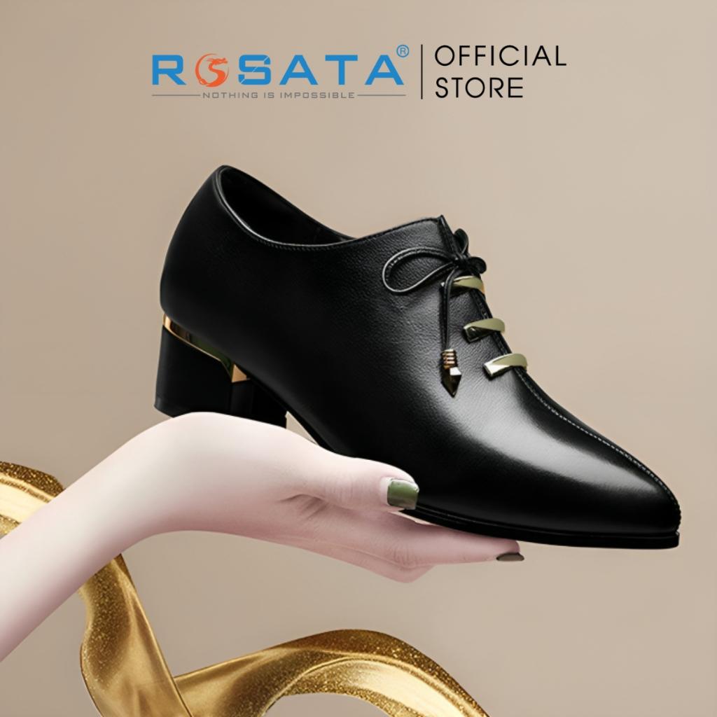 Giày bốt nữ ROSATA RO301 cổ thấp mũi nhọn viền gold cài dây gót vuông cao 4cm xuất xứ Việt Nam - Kem
