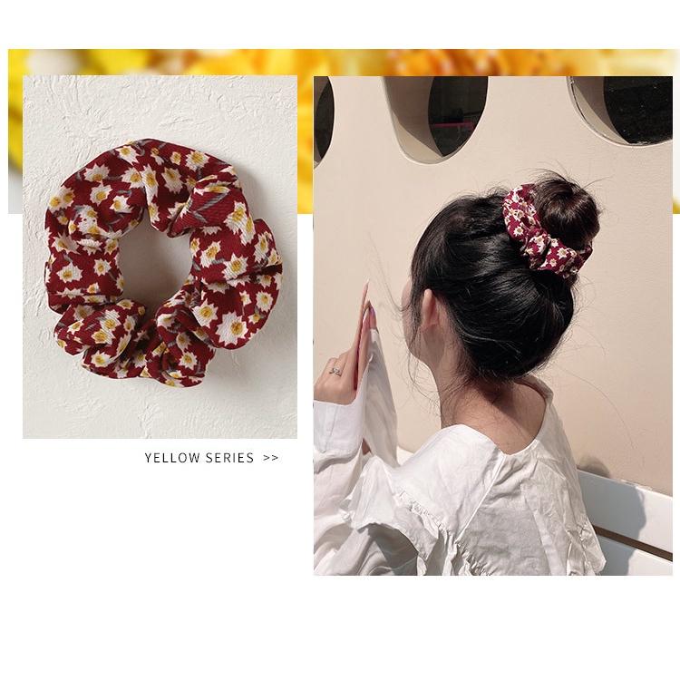 Scrunchies buộc tóc nhiều họa tiết; họa tiết tông màu đỏ nữ tính thanh lịch PK710