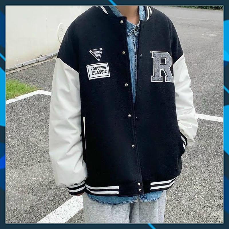 Áo khoác nam nữ da lộn 2 lớp bomber thêu R