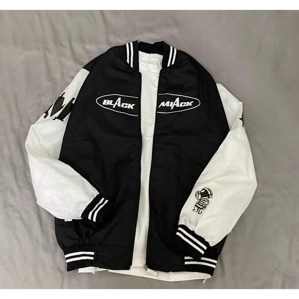 Áo Khoác Bomber Jacket Dù 2 Lớp BLACK MIACK Varsity Form Rộng Nam Nữ Unisex Couple Phong Cách Hàn Quốc