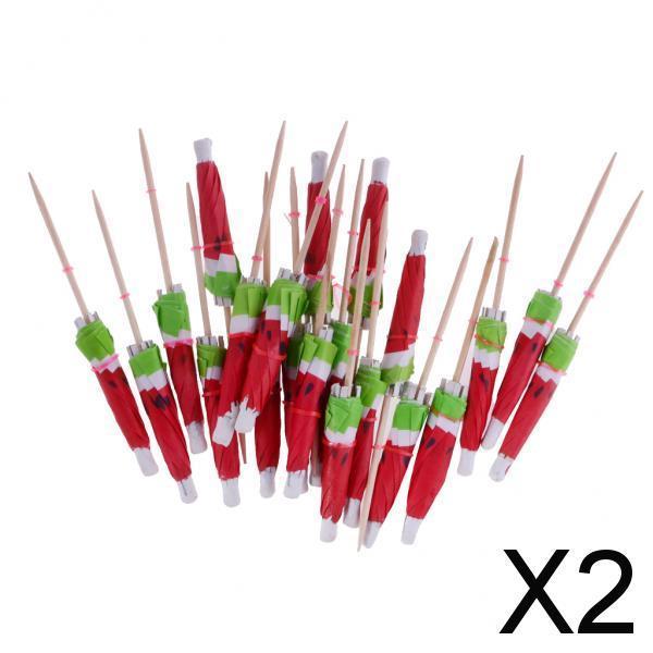 2x140 Pieces Hawaiian Watermelon Umbrella Cocktail Sticks Picks Party Supplies