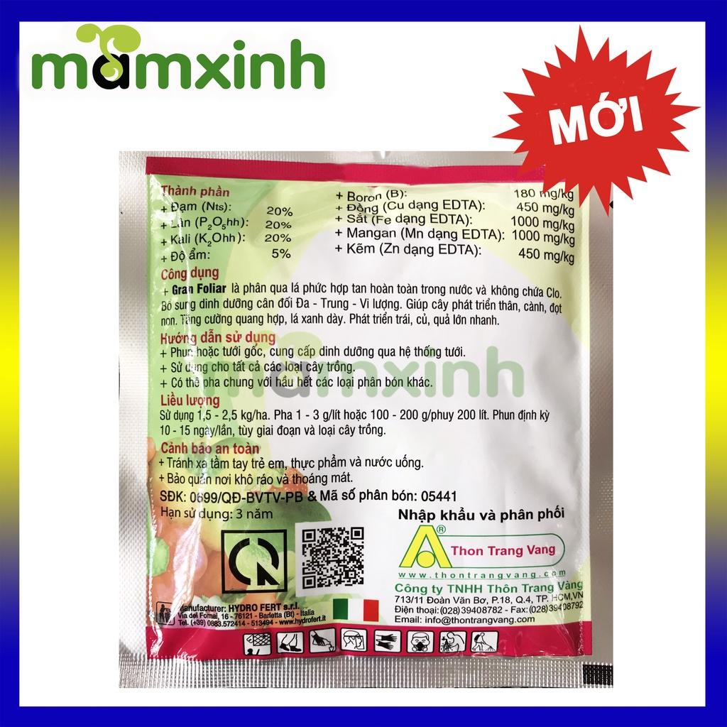 Phân Bón Lá Vi Lượng NPK 20-20-20 Gran Foliar Nhập Khẩu Ý Gói 100g, Phân Bón Lá Siêu Vọt Đọt, Mập Đọt, Xanh Lá, Dày Lá