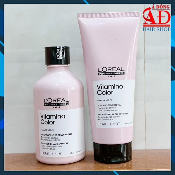 Bộ dầu gội xả chăm sóc giữ màu tóc nhuộm L'oreal Serie Expert Resveratrol Vitamino color radiance 300ml + 200ml
