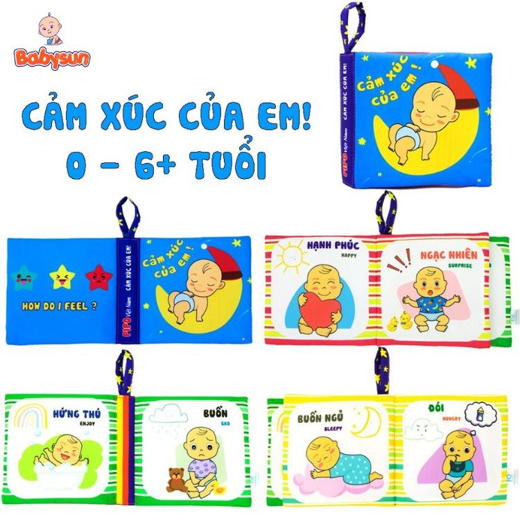 Bộ 4 cuốn sách vải song ngữ anh việt kích thích thị giác giáo dục sớm cho bé