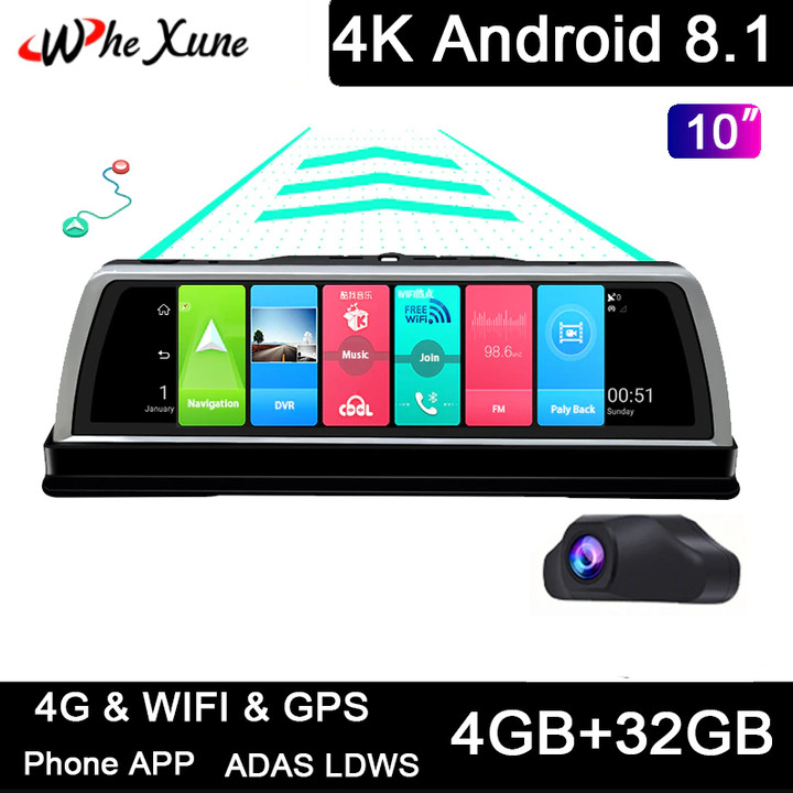 Camera hành trình Whexune V900 đặt taplo ô tô 4G, wifi, android 8.1, 10 inch tích hợp cam lùi - Hàng Nhập Khẩu