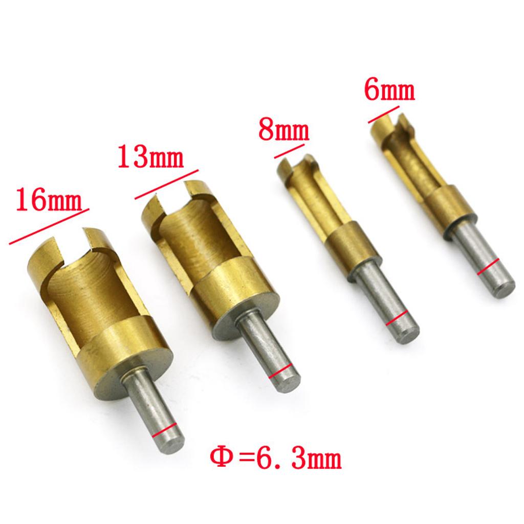 4 x 6/ 8/ 13/ 16mm Shank Carbon Steel Wood Work Plug Cutter Drill Bits Set