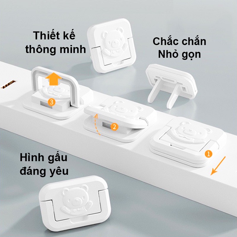 Combo 5 nút bịt ổ điện chống giật cho bé hình gấu dễ thương - Hàng chính hãng