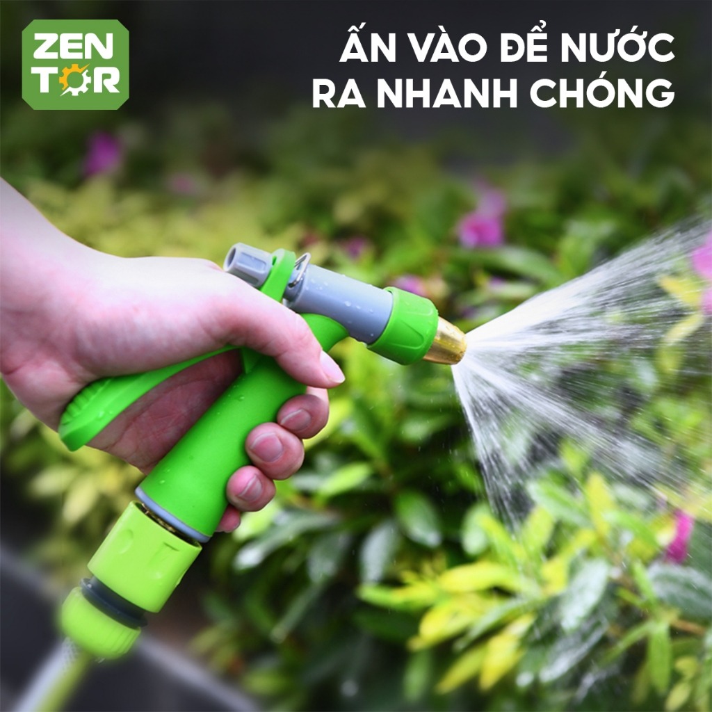 Bộ vòi nước tăng áp Zentor vòi xịt nước 20M chất liệu PVC áp suất cao rửa xe tưới cây làm vườn