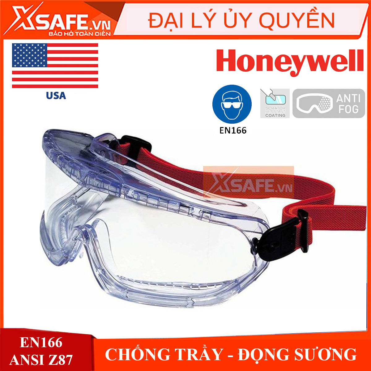 Kính chống bảo hộ hóa chất Honeywell V-Maxx - Kính bảo hộ chống hơi sương, bảo vệ mắt khỏi khói bụi, hóa chất,chính hãng