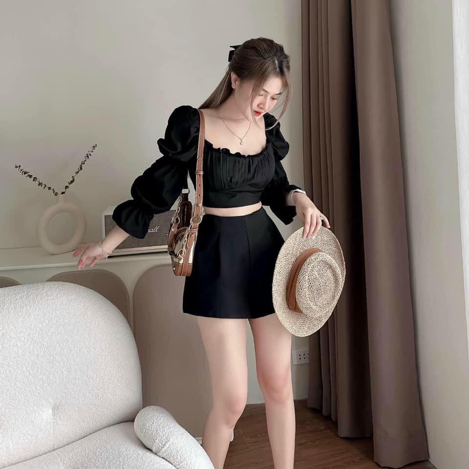 Sét bộ đùi nữ áo tay bồng xếp ly cực xinh trẻ