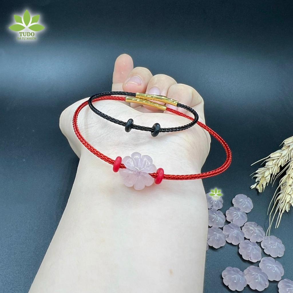 Vòng Tay Nữ Đẹp - Vòng Phong Thủy Mệnh Hỏa Thổ TUDO VDCTAH Cỏ 4 Lá, Dây Cáp Đỏ, Đen chốt bấm B52K230